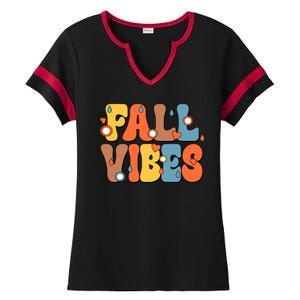 Fall Vibes Retro Groovy Cute Ladies Halftime Notch Neck Tee