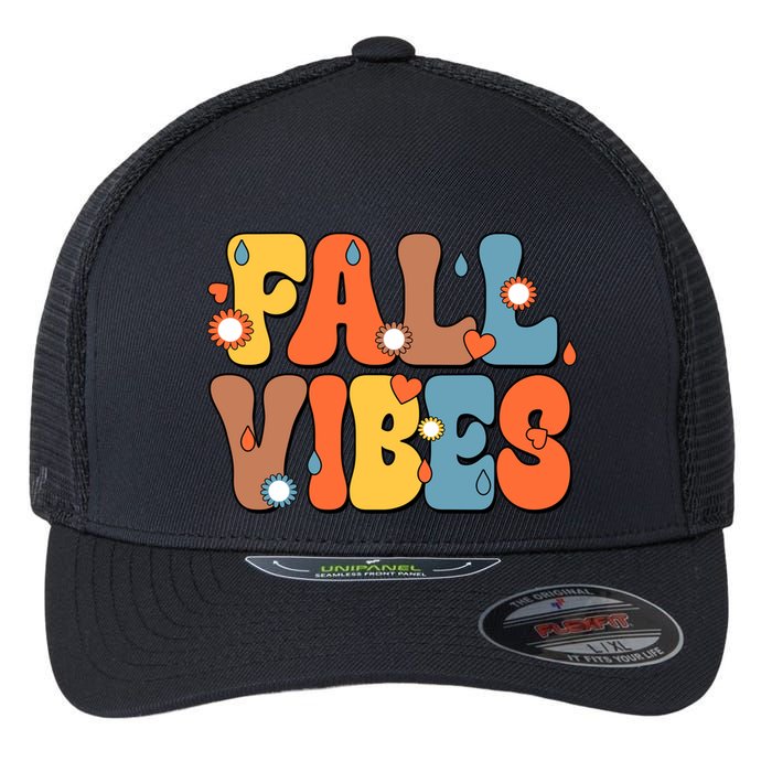 Fall Vibes Retro Groovy Cute Flexfit Unipanel Trucker Cap