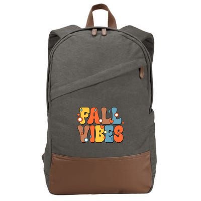 Fall Vibes Retro Groovy Cute Cotton Canvas Backpack