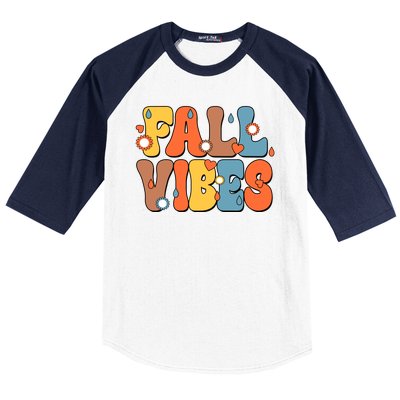 Fall Vibes Retro Groovy Cute Baseball Sleeve Shirt