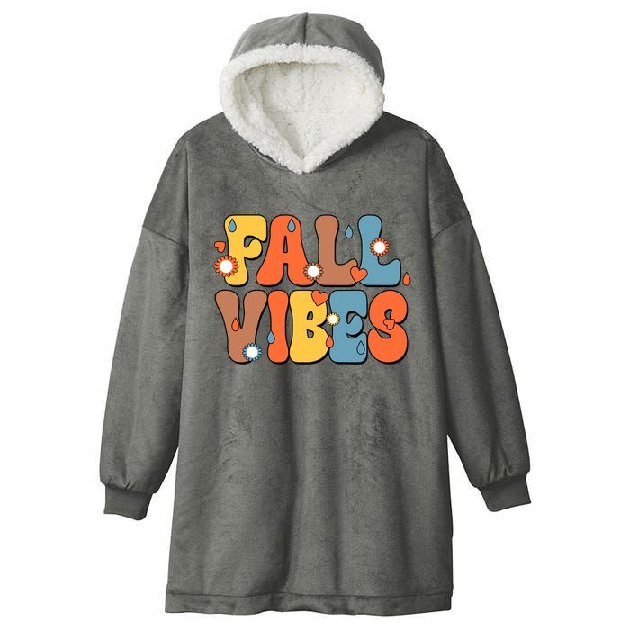 Fall Vibes Retro Groovy Cute Hooded Wearable Blanket