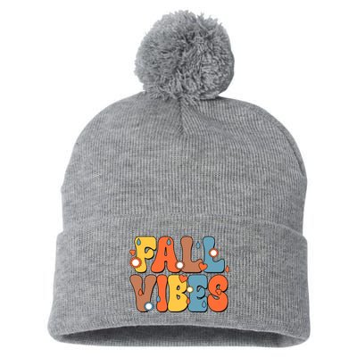 Fall Vibes Retro Groovy Cute Pom Pom 12in Knit Beanie