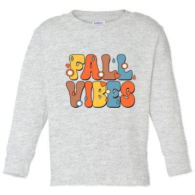Fall Vibes Retro Groovy Cute Toddler Long Sleeve Shirt