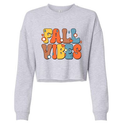 Fall Vibes Retro Groovy Cute Cropped Pullover Crew