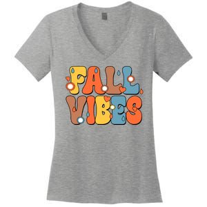 Fall Vibes Retro Groovy Cute Women's V-Neck T-Shirt