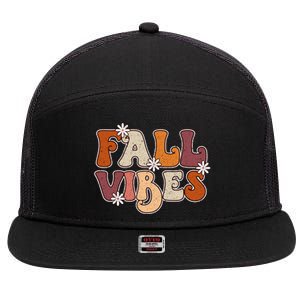 Fall Vibes Retro Groovy Thanksgiving Autumn Fall Lover 7 Panel Mesh Trucker Snapback Hat