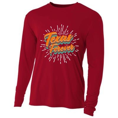 Funny Vintage Retro Starburst Texas Forever Cooling Performance Long Sleeve Crew