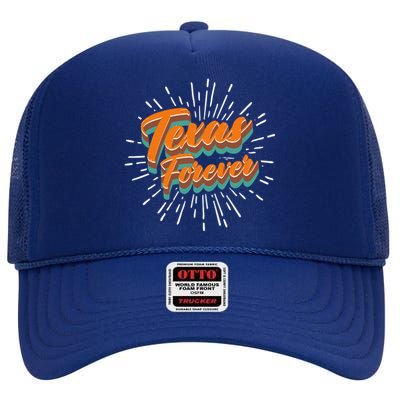 Funny Vintage Retro Starburst Texas Forever High Crown Mesh Back Trucker Hat