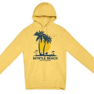 Family Vacation Retro Sunset South Carolina Myrtle Beach Premium Pullover Hoodie