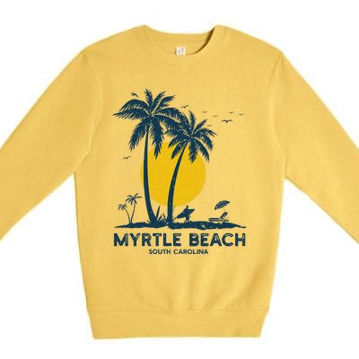 Family Vacation Retro Sunset South Carolina Myrtle Beach Premium Crewneck Sweatshirt