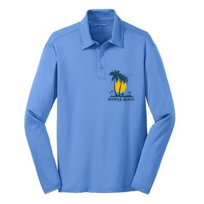 Family Vacation Retro Sunset South Carolina Myrtle Beach Silk Touch Performance Long Sleeve Polo