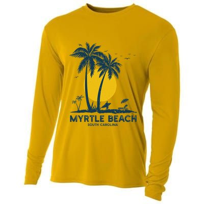 Family Vacation Retro Sunset South Carolina Myrtle Beach Cooling Performance Long Sleeve Crew