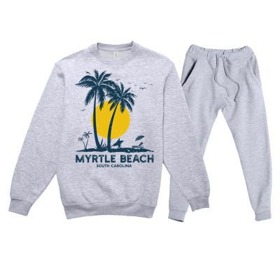 Family Vacation Retro Sunset South Carolina Myrtle Beach Premium Crewneck Sweatsuit Set