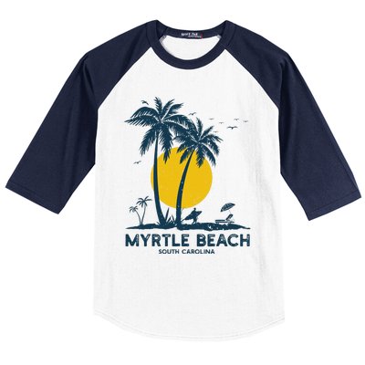 Family Vacation Retro Sunset South Carolina Myrtle Beach Baseball Sleeve Shirt