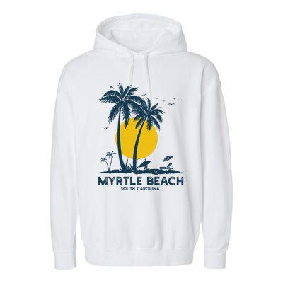 Family Vacation Retro Sunset South Carolina Myrtle Beach Garment-Dyed Fleece Hoodie