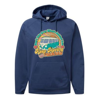 Funny Vintage Retro VW Bus Keep Moving Forward Sunshine Performance Fleece Hoodie