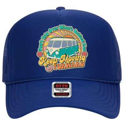 Funny Vintage Retro VW Bus Keep Moving Forward Sunshine High Crown Mesh Back Trucker Hat