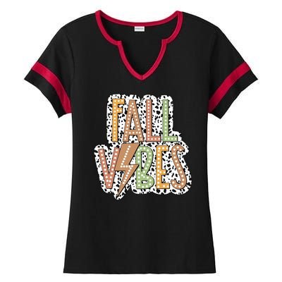 Fall Vibes Retro Autumn Patterns Ladies Halftime Notch Neck Tee