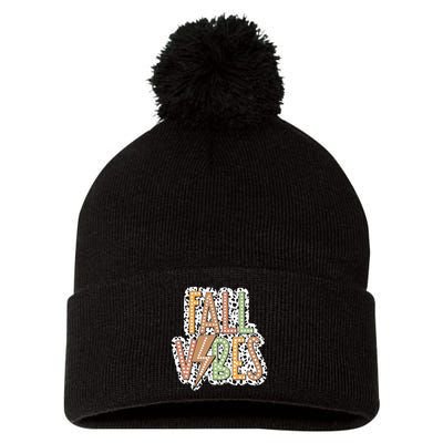 Fall Vibes Retro Autumn Patterns Pom Pom 12in Knit Beanie