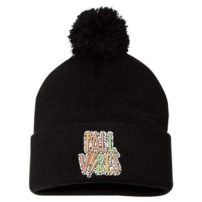 Fall Vibes Retro Autumn Patterns Pom Pom 12in Knit Beanie