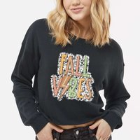 Fall Vibes Retro Autumn Patterns Cropped Pullover Crew