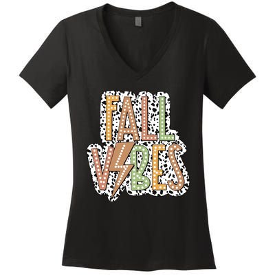 Fall Vibes Retro Autumn Patterns Women's V-Neck T-Shirt