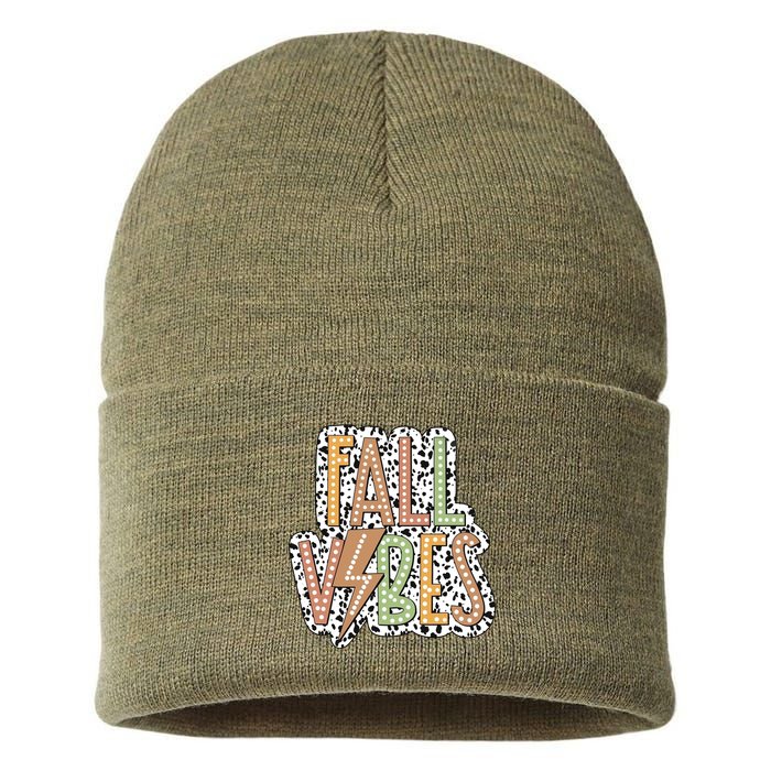 Fall Vibes Retro Autumn Patterns Sustainable Knit Beanie