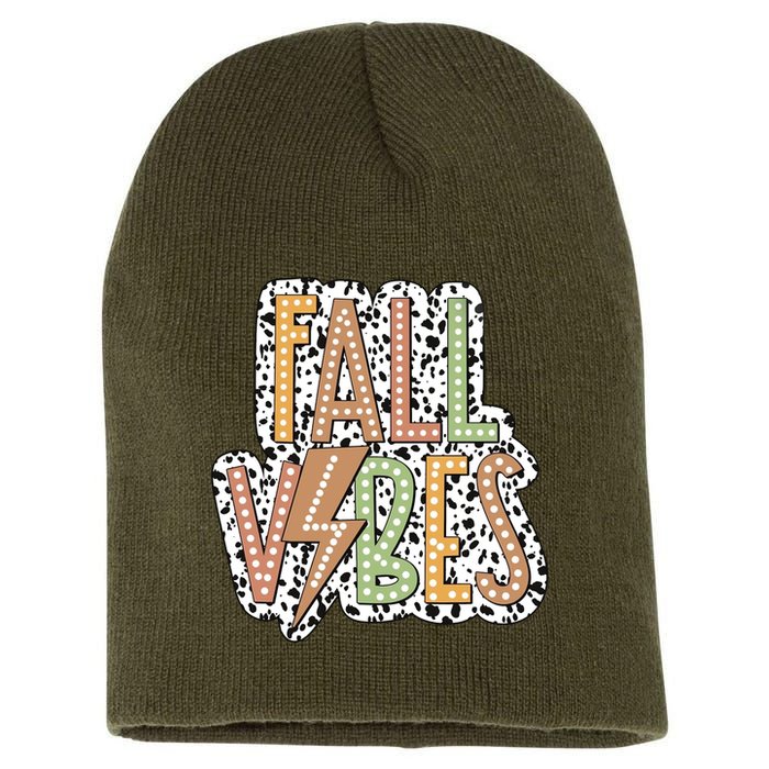 Fall Vibes Retro Autumn Patterns Short Acrylic Beanie