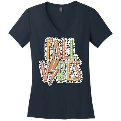 Fall Vibes Retro Autumn Patterns Women's V-Neck T-Shirt