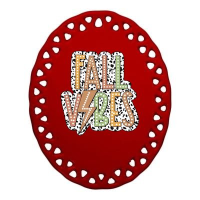 Fall Vibes Retro Autumn Patterns Ceramic Oval Ornament