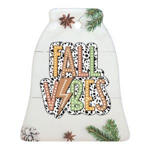 Fall Vibes Retro Autumn Patterns Ceramic Bell Ornament