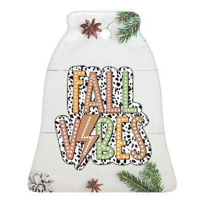 Fall Vibes Retro Autumn Patterns Ceramic Bell Ornament