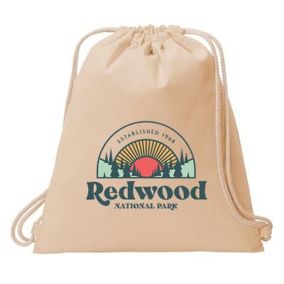 Family Vacation Retro Redwood National Park Drawstring Bag