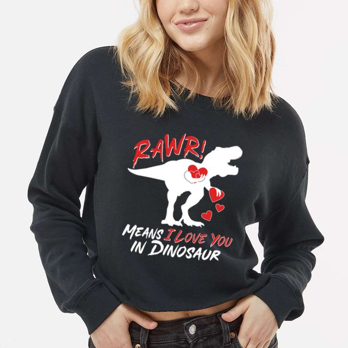 Funny Valentine Rawr Means I Love You In Dinosaur Trex Dinosaur Cropped Pullover Crew