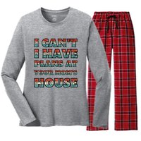 Funny Vintage Retro I Can't I Got Plans At Your Mom's House T Women's Long Sleeve Flannel Pajama Set 