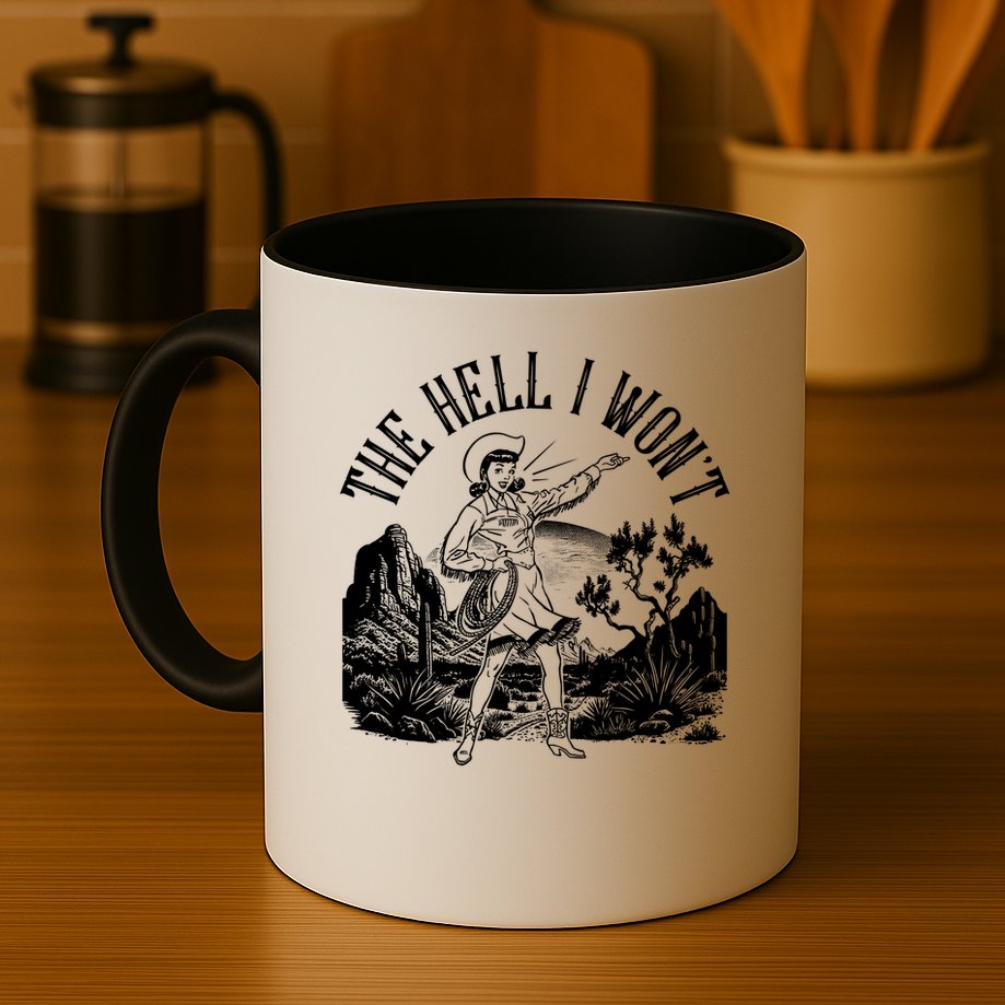 Funny Vintage Retro The Hell I Won't Rebel Cowgirl Mug