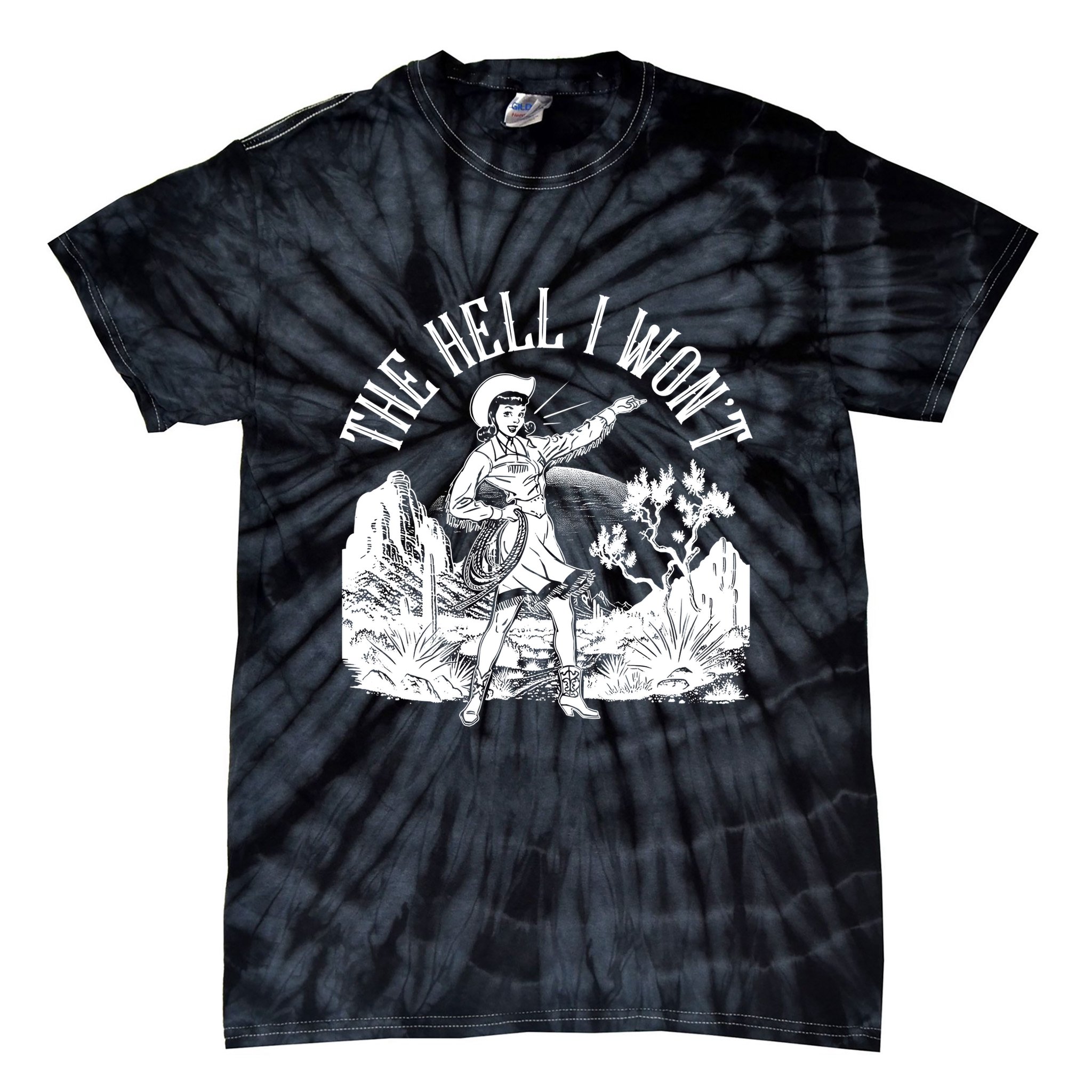 Funny Vintage Retro The Hell I Won't Rebel Cowgirl Tie-Dye T-Shirt