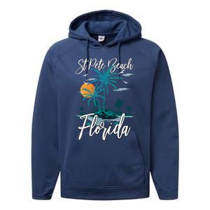 Family Vacation Retro Sunset Florida St Pete Beach Gift Performance Fleece Hoodie