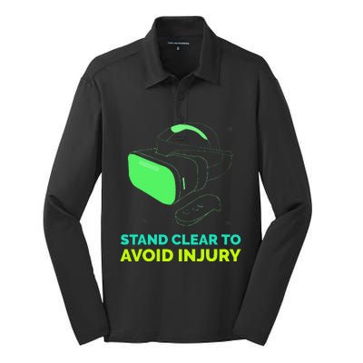 Funny Virtual Reality Hazard VR Stay Clear To Avoid Injury Silk Touch Performance Long Sleeve Polo