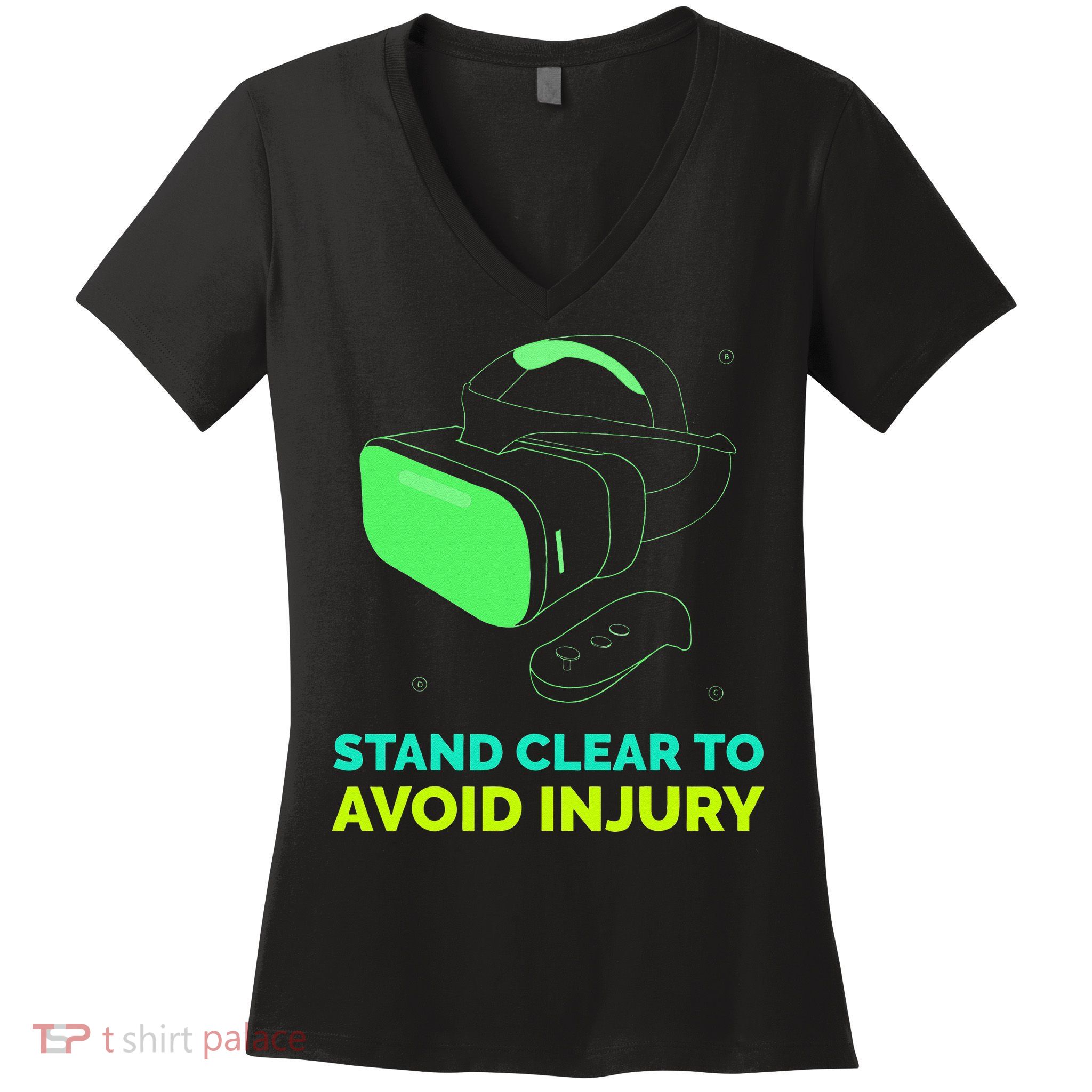 Funny Virtual Reality Hazard VR Stay Clear To Avoid Injury Women's V-Neck T-Shirt