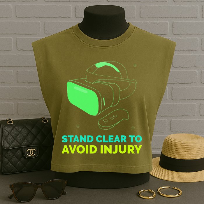 Funny Virtual Reality Hazard VR Stay Clear To Avoid Injury Garment-Dyed Women's Muscle Tee