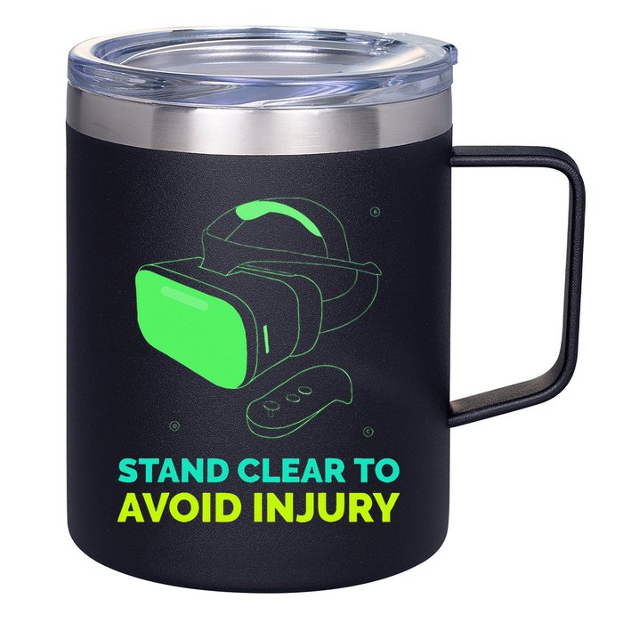 Funny Virtual Reality Hazard VR Stay Clear To Avoid Injury 12oz Stainless Steel Coffee Mug