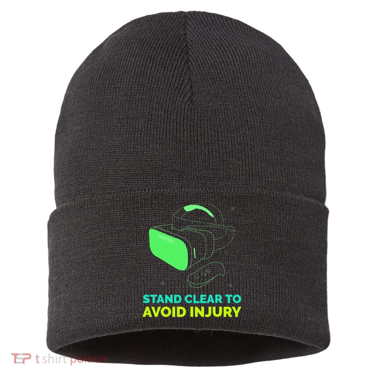 Funny Virtual Reality Hazard VR Stay Clear To Avoid Injury Sustainable Knit Beanie