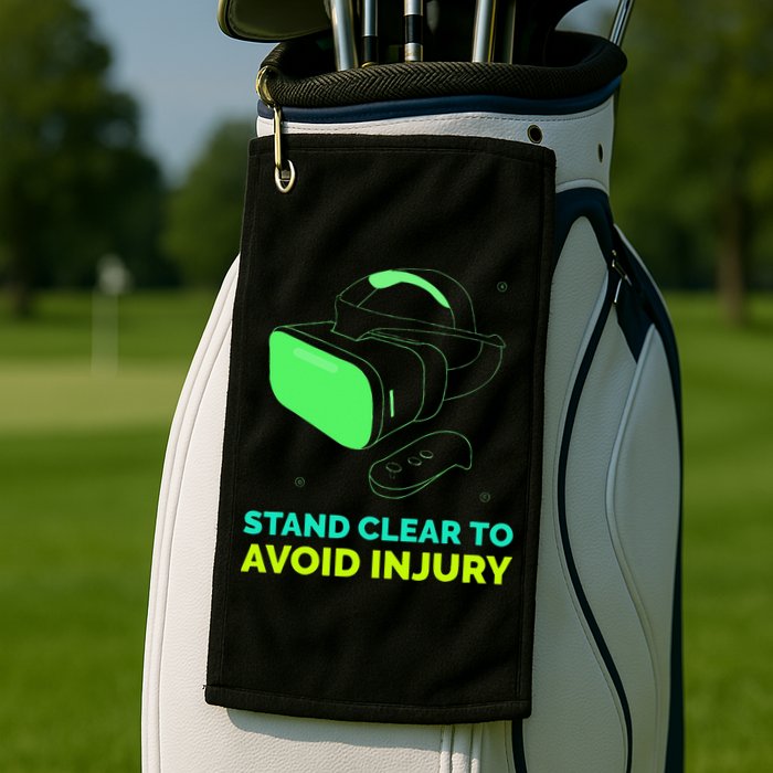 Funny Virtual Reality Hazard VR Stay Clear To Avoid Injury Golf Towel