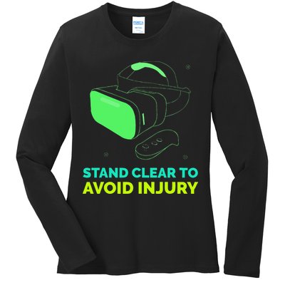 Funny Virtual Reality Hazard VR Stay Clear To Avoid Injury Ladies Long Sleeve Shirt