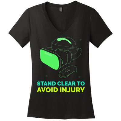 Funny Virtual Reality Hazard VR Stay Clear To Avoid Injury Women's V-Neck T-Shirt