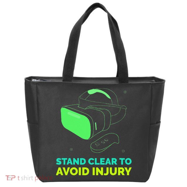 Funny Virtual Reality Hazard VR Stay Clear To Avoid Injury Zip Tote Bag
