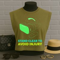 Funny Virtual Reality Hazard VR Stay Clear To Avoid Injury Garment-Dyed Women's Muscle Tee
