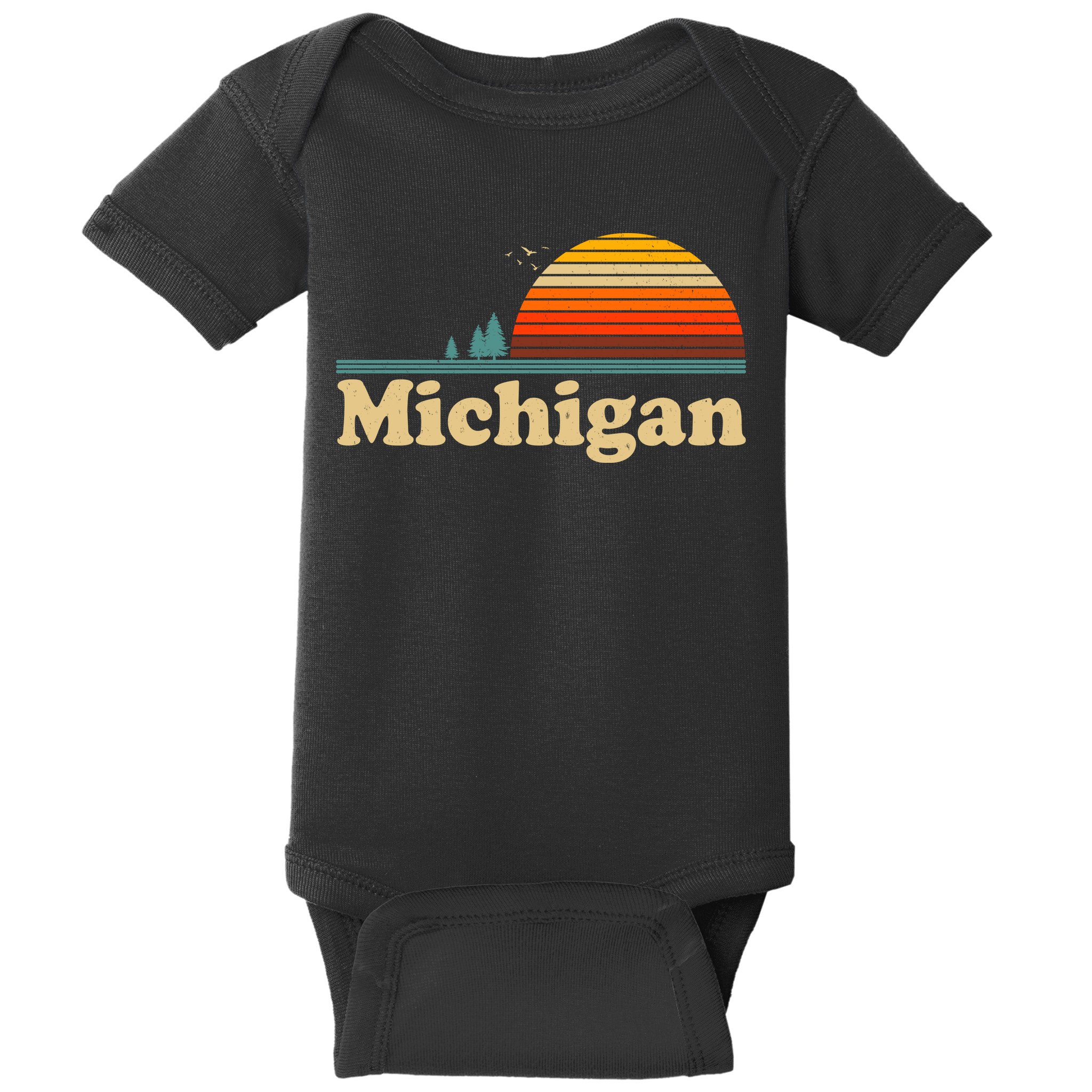 Funny Vintage Retro Michigan Sunset Logo Baby Bodysuit