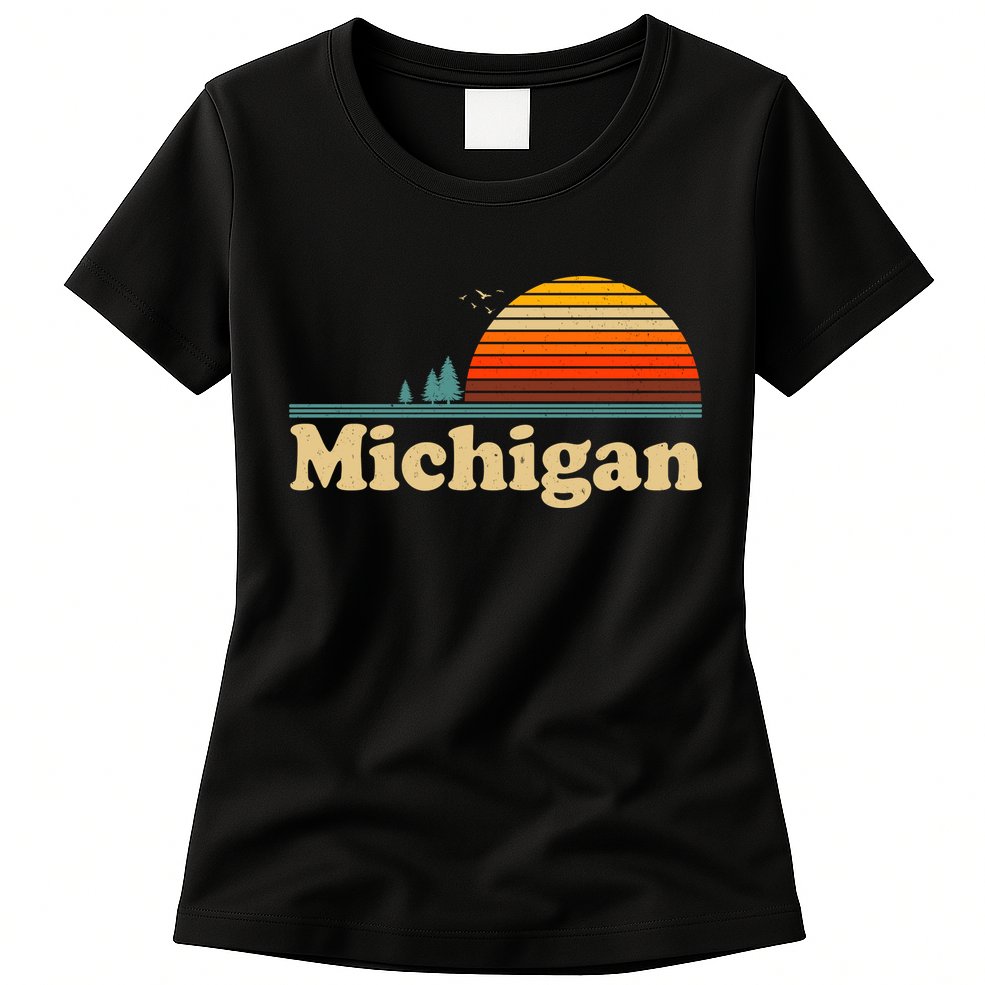 Funny Vintage Retro Michigan Sunset Logo Womens T-Shirt